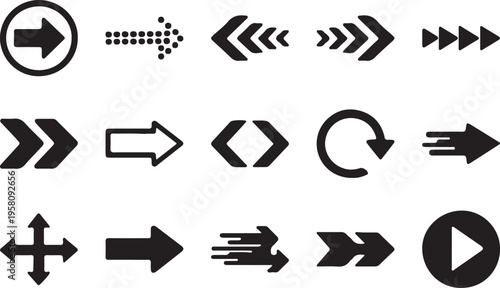 Collection of diverse arrow icons representing direction movement and navigation perfect for web design UI elements and infographics isolated on a white background