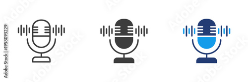 Microphone icon set mic, podcast, microphone, record, audio, sound, voice icons.