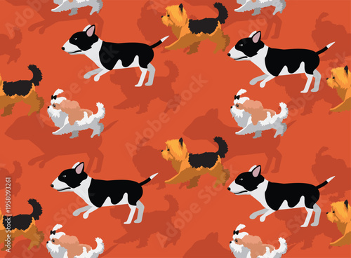 Dog Side Shih Tzu Yorkshire Terrier Bull Running Character Seamless Background Wallpaper Pattern