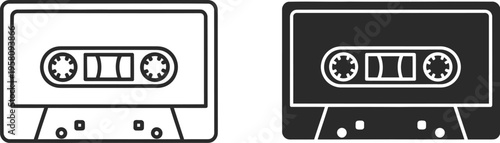 Two cassette tapes are shown side by side in black and white illustrations