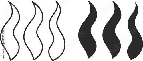 Flames are rising up in a wavy motion on a white background with black and white flame shapes.