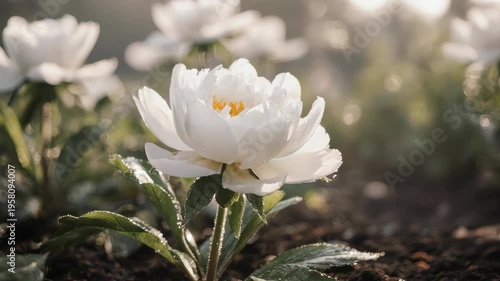 White Flowers Blooming in Garden Closeup.