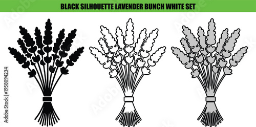 Black silhouette outline gray lavender bunches white
