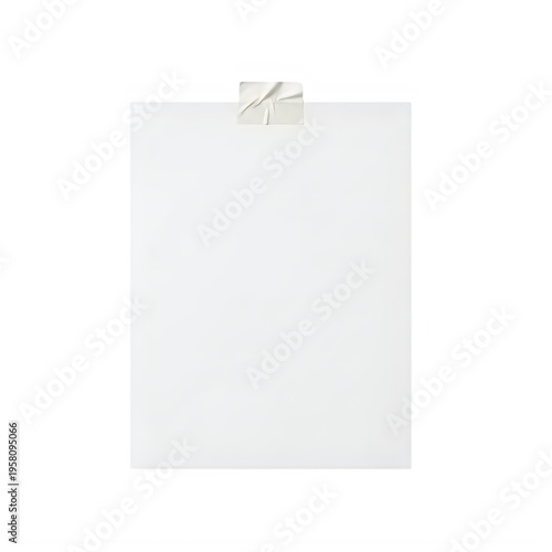Blank white paper note with tape isolated on transparent background