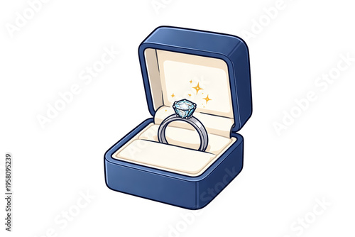 Engagement Ring in Jewelry Box – Proposal and Love Concept Illustration isolated on transparent background