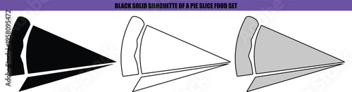 Black solid silhouette and outline of pie slices food