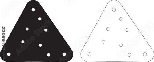 Black triangular metal plate with circular holes outline