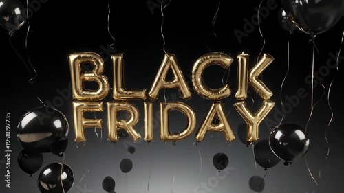 Black Friday Sale Gold Lettering with Balloons.