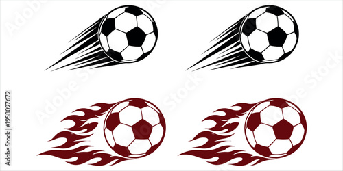 Stylized vector illustration of a soccer ball with motion blur trails, ideal for sports marketing, dynamic backgrounds, and high-energy advertising campaigns.