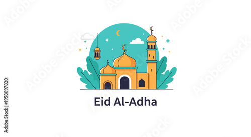 Stylized Islamic Mosque Illustration for Eid Al-Adha Celebration