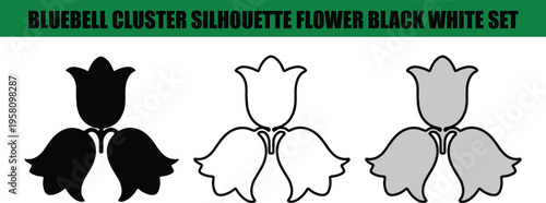 Black white and gray bluebell flower silhouettes