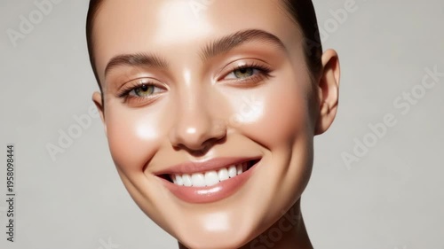Womans face with flawless skin smiling