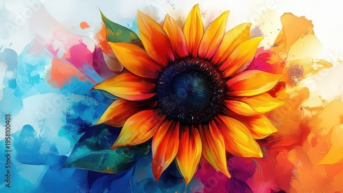 An abstract sunflower illustration, employing unconventional shapes and mixed colors to create a unique and artistic interpretation.