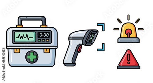 Medical emergency response kit equipment.