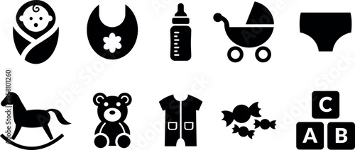 Baby and toddler icons set