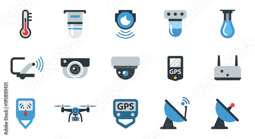 Technology icons for communication and navigation.