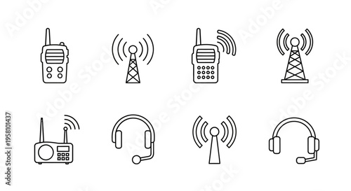Communication devices and technology icons.