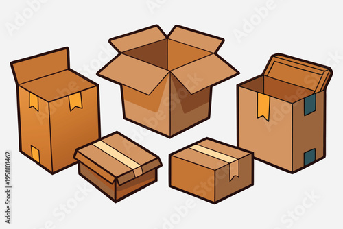 Many cardboard boxes in different sizes are stacked and arranged