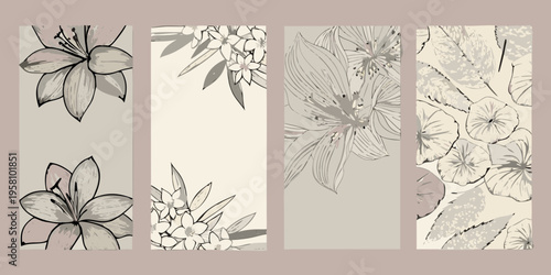 Elegant floral design featuring lilies and other botanical illustrations