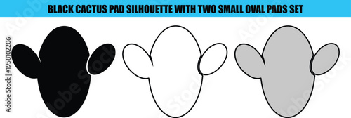 Black white gray cactus pad silhouettes set