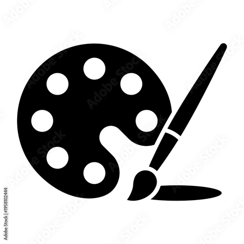 Palette and paint brush icon. Artist sign. Painter instrument concept. Art symbol