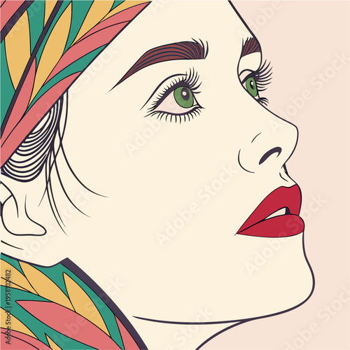 Stylish woman face illustration with makeup and fashionable hairstyle