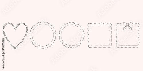 A collection of hand drawn frame shapes including a heart and rectangles