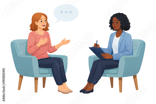 Therapy Session with Psychologist and Patient – Mental Health Counseling Concept isolated on transparent background
