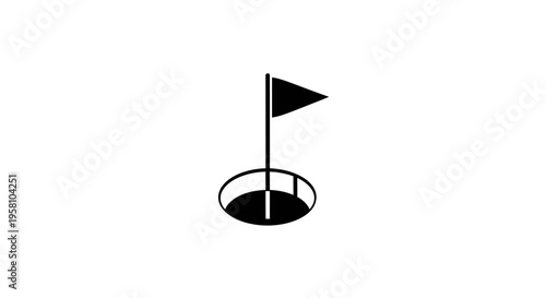 A black and white image of a golf hole