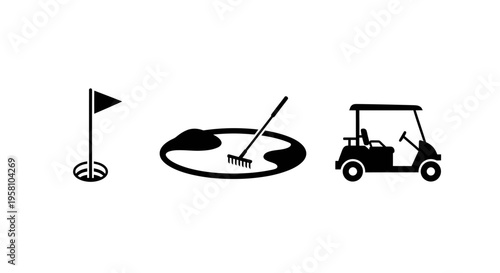 Golf course icons including flagstick and golf cart