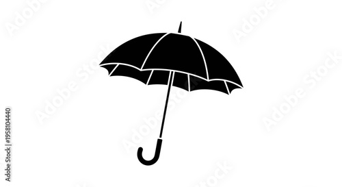 A black umbrella with a hook handle