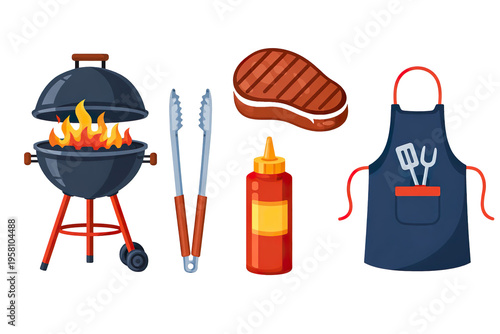 Barbecue Grill Tools and Steak Set – BBQ Cooking and Outdoor Grilling Concept isolated on transparent background