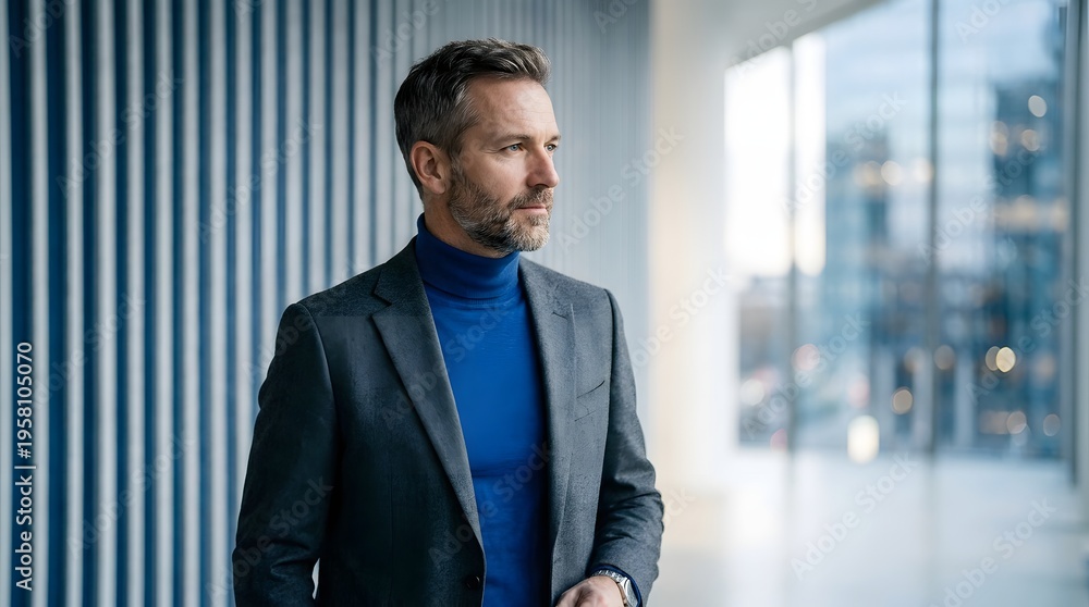 Fototapeta premium Confident businessman in modern office with glass windows