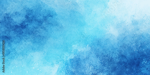 Abstract blue watercolor background with a grunge paper texture and vintage paint patterns featuring icy winter sky colors for a cold nature surface wallpaper backdrop