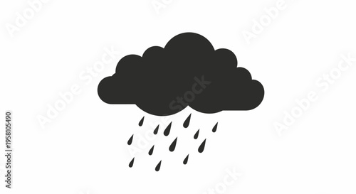 Rainy weather icon with dark cloud and raindrops on white background