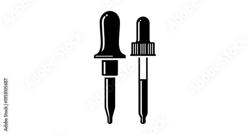 Black and white illustration of two eye droppers on a white background medical tool healthcare equipment