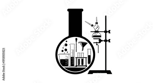 Laboratory equipment beaker test tubes science experiment setup chemistry lab tools scientific research educational illustration