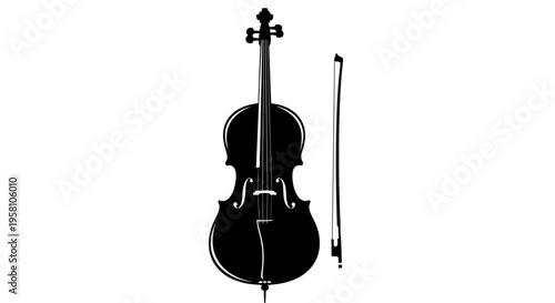 Silhouette of a violin and bow on white background musical instrument concept
