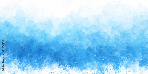 An abstract blue watercolor background with a grunge paper texture featuring winter frost patterns and cold ocean wave splashes for a nature-inspired art wallpaper design