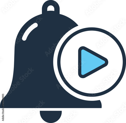 Notification bell icon with a play button for alerts videos or media content updates online