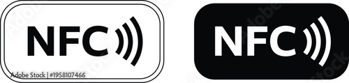 Nfc near field communication technology icons with contactless payment symbols in linear and flat style