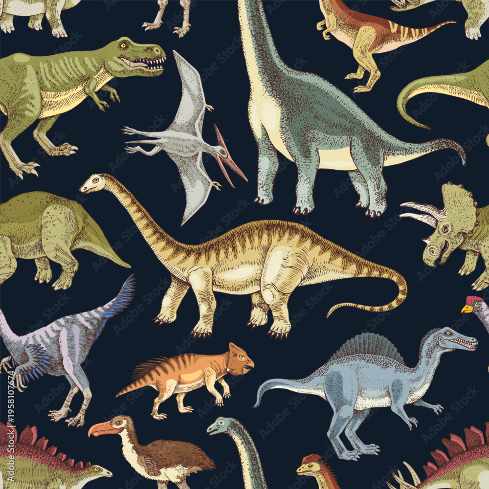 Naklejka premium Dinosaurs hand drawn seamless pattern