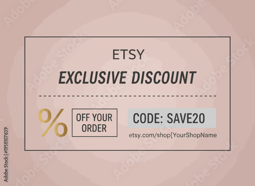 Discount code displayed on a promotional card for an online shopping offer