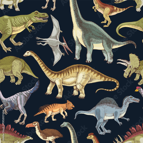 Dinosaurs hand drawn seamless pattern
