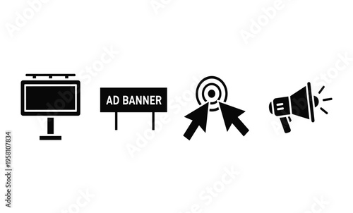 Advertising icons on white background.
