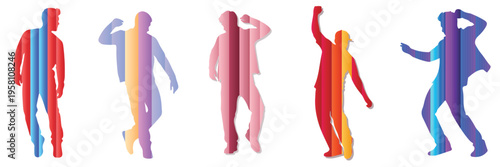 Men Dance Silhouette Collection Dynamic Male Figures Vibrant Neon Gradient  Vector Art.