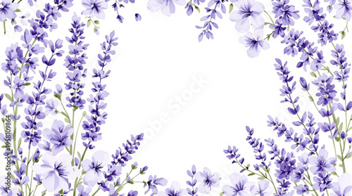 blue flowers frame, A soothing field of blossoms arranged with airy spacing and natural flow
