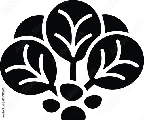 Minimalist black Brussels sprouts cluster on stalk silhouette vector icon