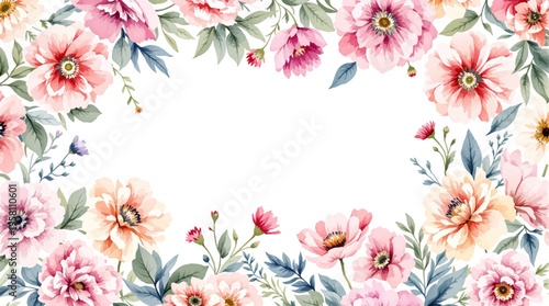 Romantic watercolor florals forming a delicate frame for elegant stationery