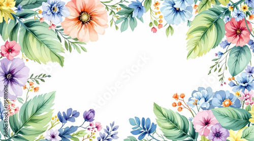 Light pastel blooms creating a romantic border for greeting card designs